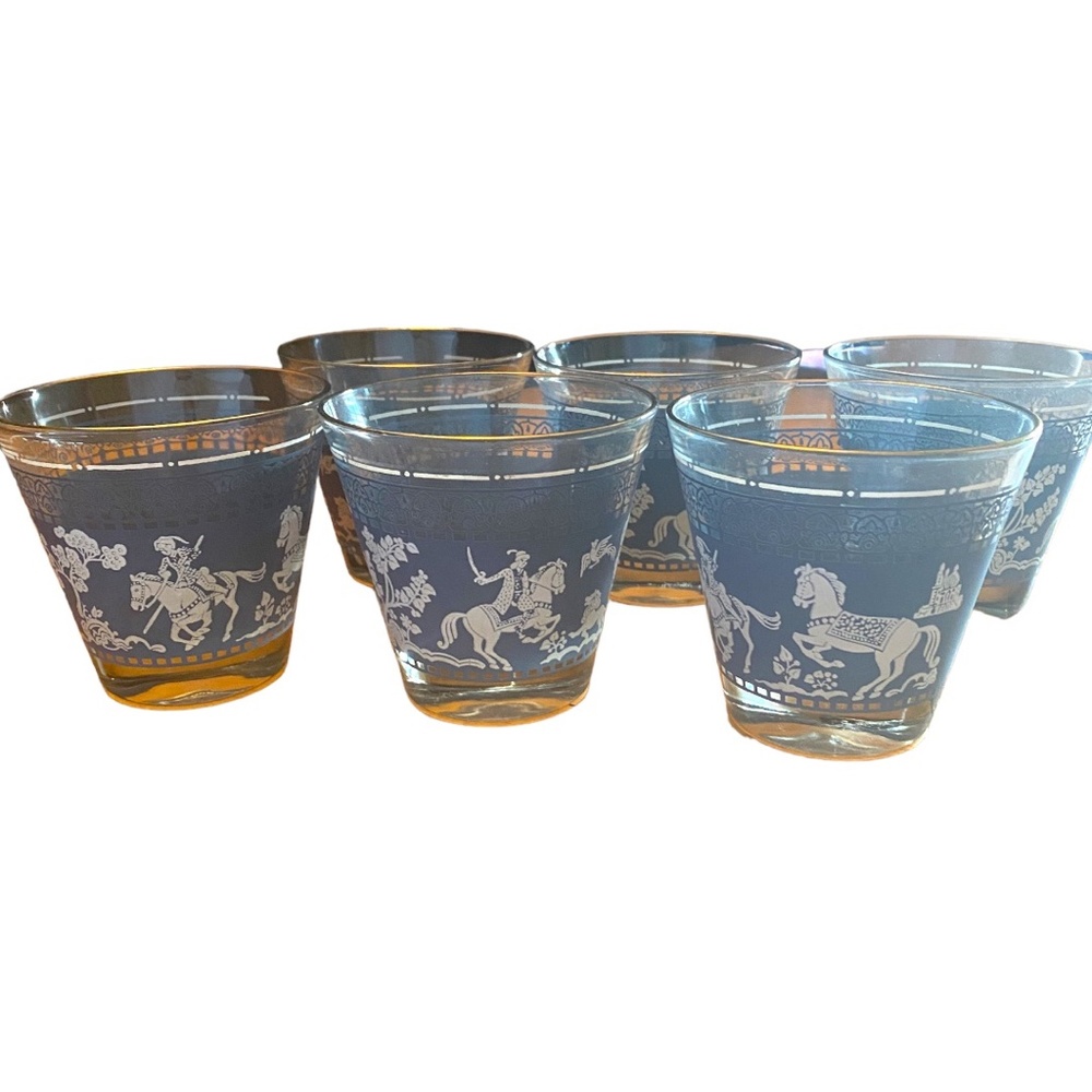 Wedgewood Blue Hazel Atlas “Arabian Nights” MCM cocktail glasses. Set of 6